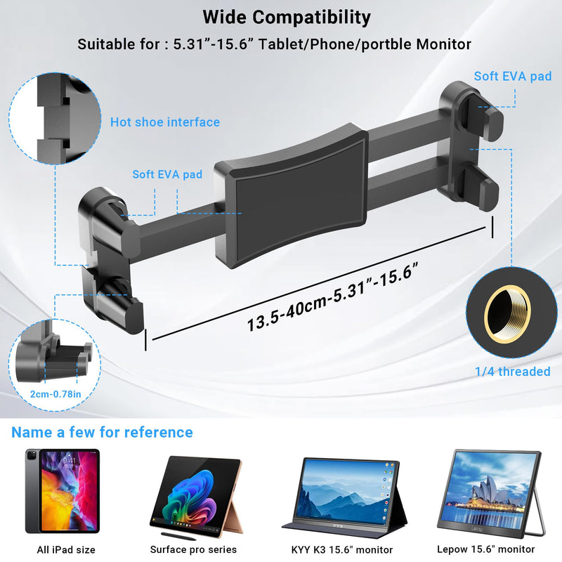 Foldable Desk Tablet Mount for iPad Portable Monitor 4.7-15.6'', Long Gooseneck Tablet Arm Holder, Table Tripod with Clamp Compatible with Surface Pro, All iPad Pro 12.9