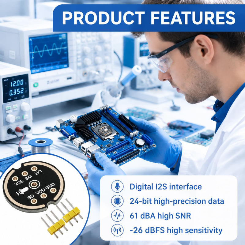 Set of 3 INMP441 Omnidirectional Audio Module with 24-Bit I2S Digital Output, MEMS Microphone for ESP32, Arduino, Digital Microphone Module ESP32, Precise Audio Recording for Voice and IoT Projects