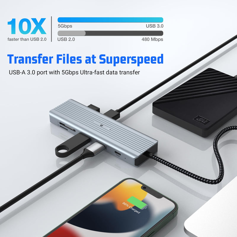 10 in 1 USB C Docking Station, USB C Hub USB C Adapter with 4K HDMI LAN RJ45, USB C 3.0, 100W PD, 2 USB A 3.0, 2 USB 2.0, SD/TF Ports