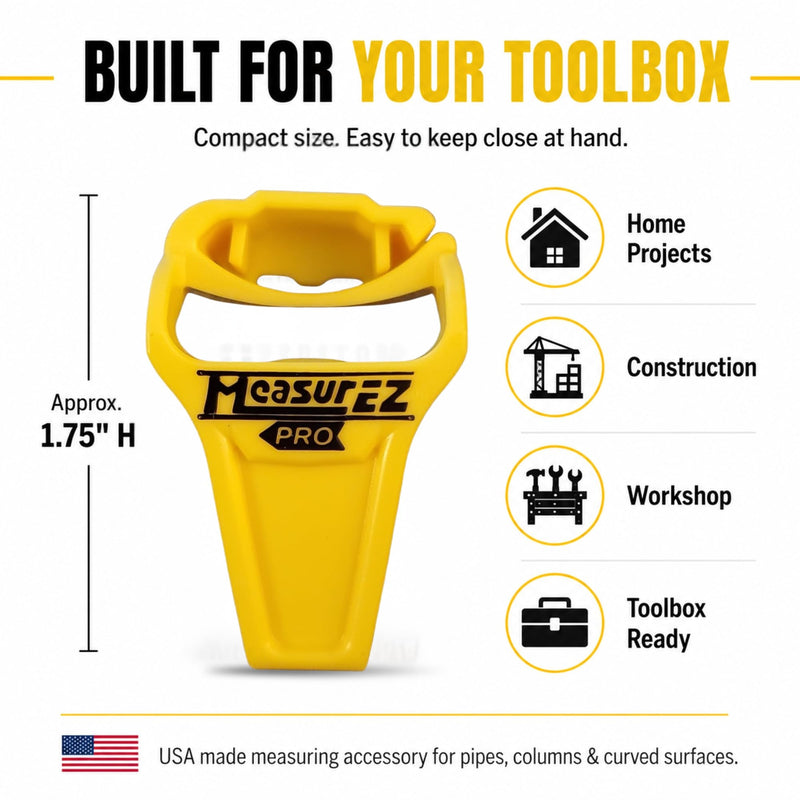 No Slip Tape Measure Hook Extension | Rubber Grip Hook for Round Edges (2 Pack) | Measure Pipes, Columns & Curved Surfaces | Do-It-Yourself, Handyman, Construction Gift & Stocking Stuffer | USA Made 2 pack