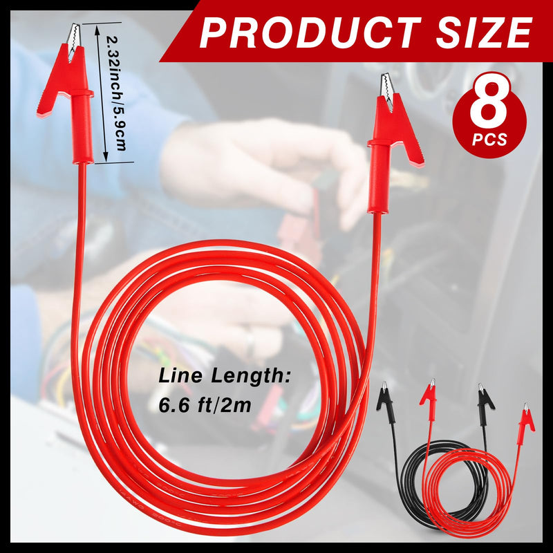 Dunzy 8 Pcs Dual-Ended Alligator Clip Test Leads Jumper Wires Alligator Clips 1500v 20a 6.6ft Electrical Test Wires Silicone Flexible Cable for Electrical Testing 6.6 Ft