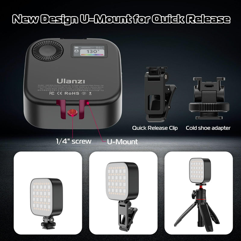 Ulanzi U60 RGB Video Light, Portable LED Camera Light with 360° Color CRI≥95 2500-9000K Dimmable Panel Lamp,2500mAh LED Panel Photography Lighting w Quick Release Cold Shoe Adapter and Clip-Black Black