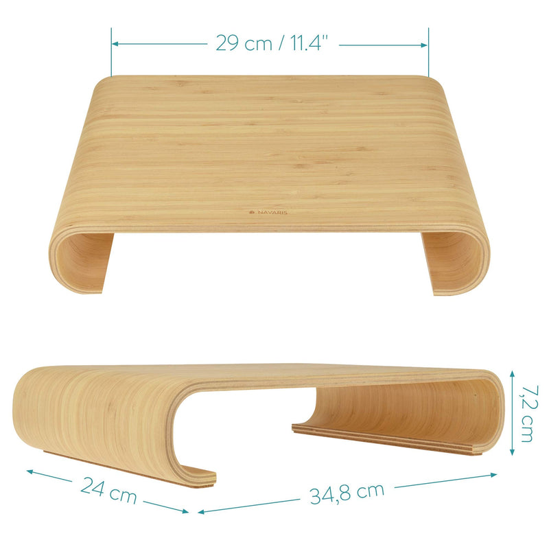 Navaris Wood Monitor Stand Riser - Computer Desk Organizer Desktop Dock Wooden Mount Display for PC TV Screen Notebook Laptop - Bamboo bamboo wood light brown