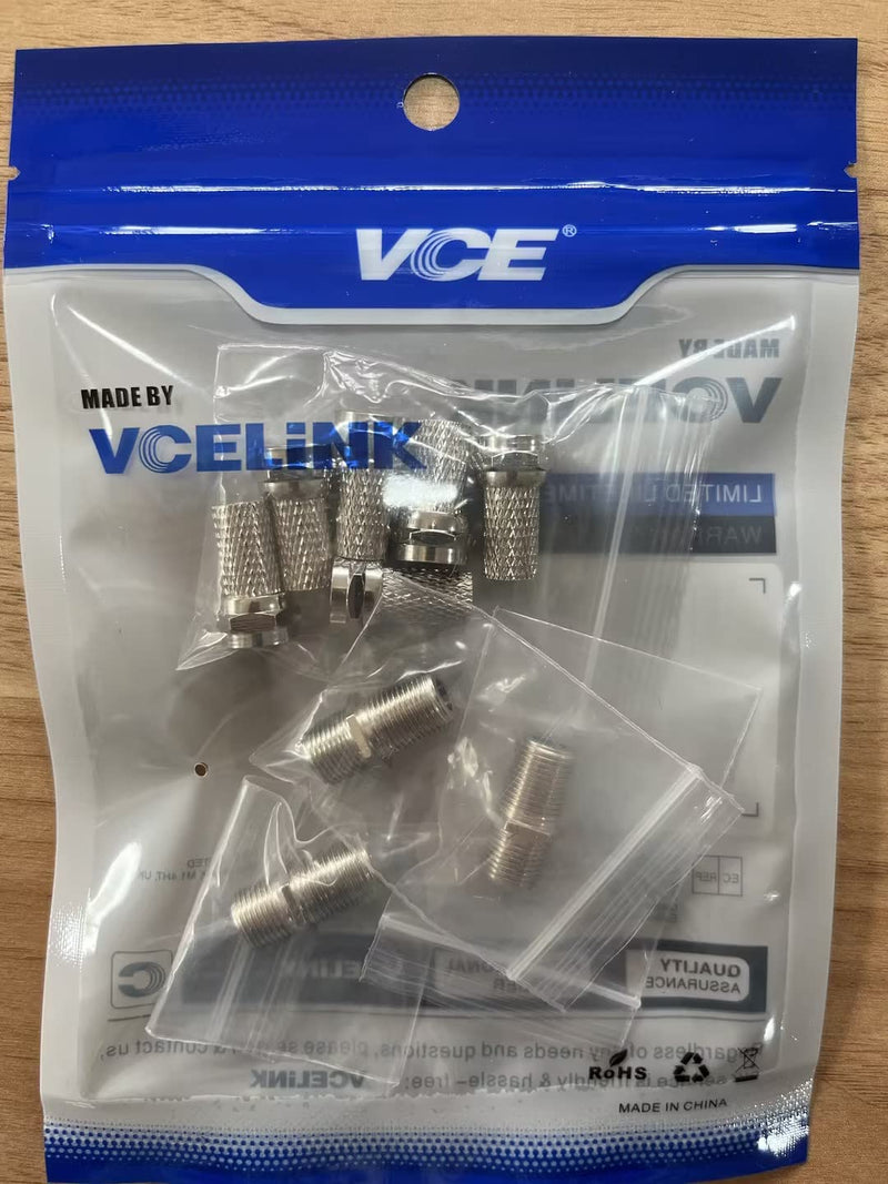 VCE Coaxial Cable Connector 6 Pcs with 3 Pcs Combined Format, 3GHz Coax Coupler for Coaxial Cable Extender, TV Cable Repair, Nickel Plated TV Cable Connector Kit