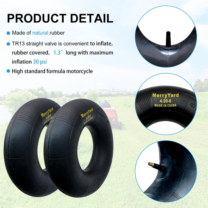 2-Pack of 13 * 4.00-6" Inner Tubes,TR13 Straight Valve Stem,High air tightness,Heavy Duty Replacement for Hand Truck,Wheelbarrows,Mowers,Utility Wagon,for 4.10/3.50-6 Wheel,350/400-6,3.50-6,4.10-6