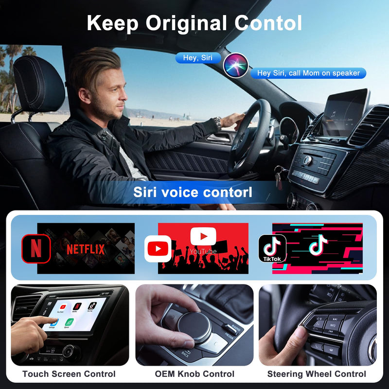 Wireless Carplay Adapter Built in YouTube Netflix,Carplay Wireless for Wired CarPlay to Wireless Support YouTube Netflix Tiktok Video Play,Easy Plug and Play_Black Black
