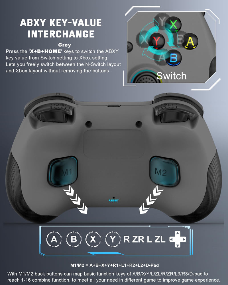 Joso Mobile Gaming Controller for iPad/iPhone/Tablet, Cloud Controller Remote Joystick for iOS/Android, Wireless Switch Controller with Macro Buttons/Hall-Rocker/Hall-Trigger - Grey