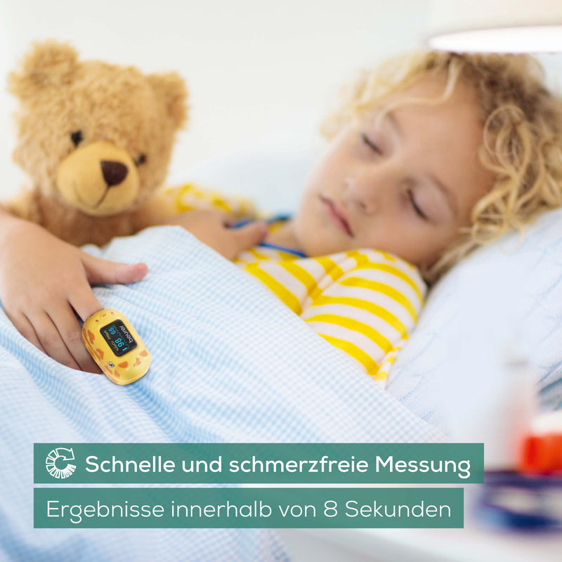 Beurer PO 13 Kids Finger Pulse Oximeter for Kids, Pulse and Oxygen Saturation Measurement in Seconds, Small Size, Automatic Display Alignment, with Belt Bag
