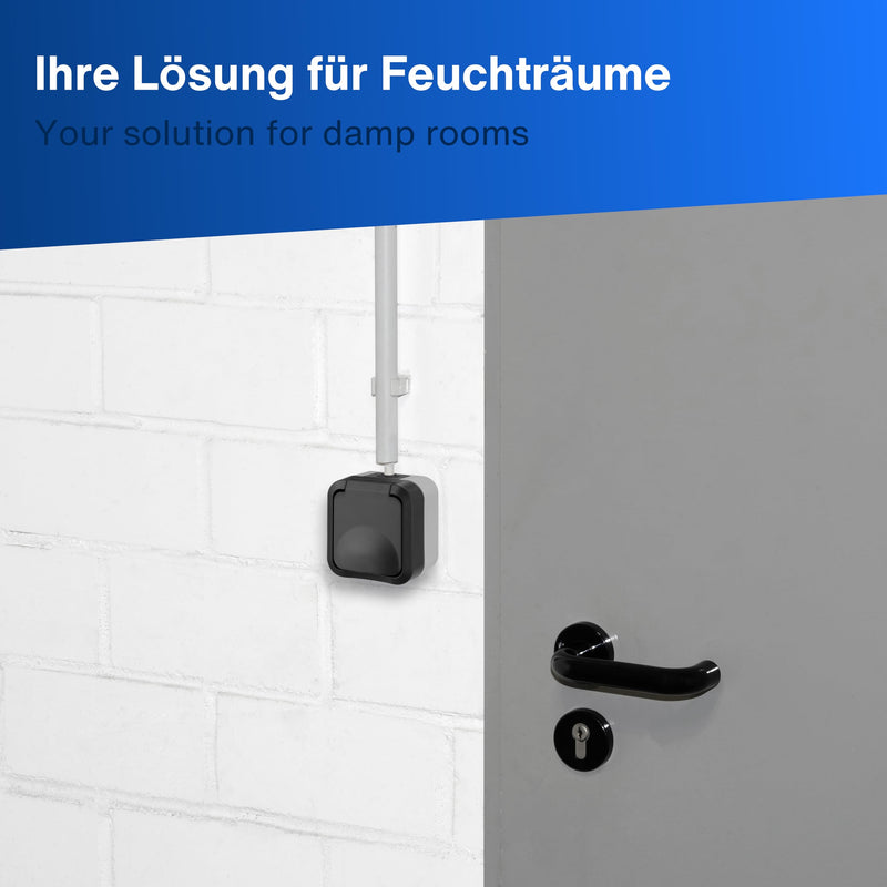 REV 0004030400 AquaStorm Socket for Wet Rooms, IP55 2-Pin, Surface-Mounted, Anthracite | Robust housing, two-pole, 230 V, 16 A, ideal for workshop, terrace and cellar 1 x socket