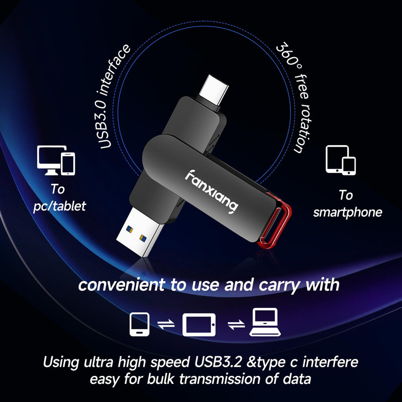 fanxiang 512GB Flash Drive Up to 560MB/s External SSD,Type C & USB-A 3.2 Gen 2, Thumb Drive,Memory Stick for iPhone15/16/PS4/Android Phone/Windows/Mac
