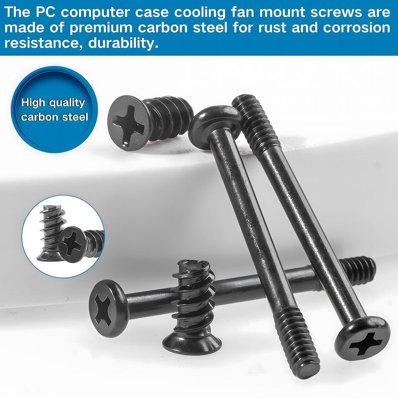 60Pcs Black PC Computer Case Cooling Fan Mount Screws UNC 6-32x35mm Fan Long Screw and PC Case Fan Screws M5x10mm Radiator Water Cooling Screw for Computer Case Fan Mount #6-32*35