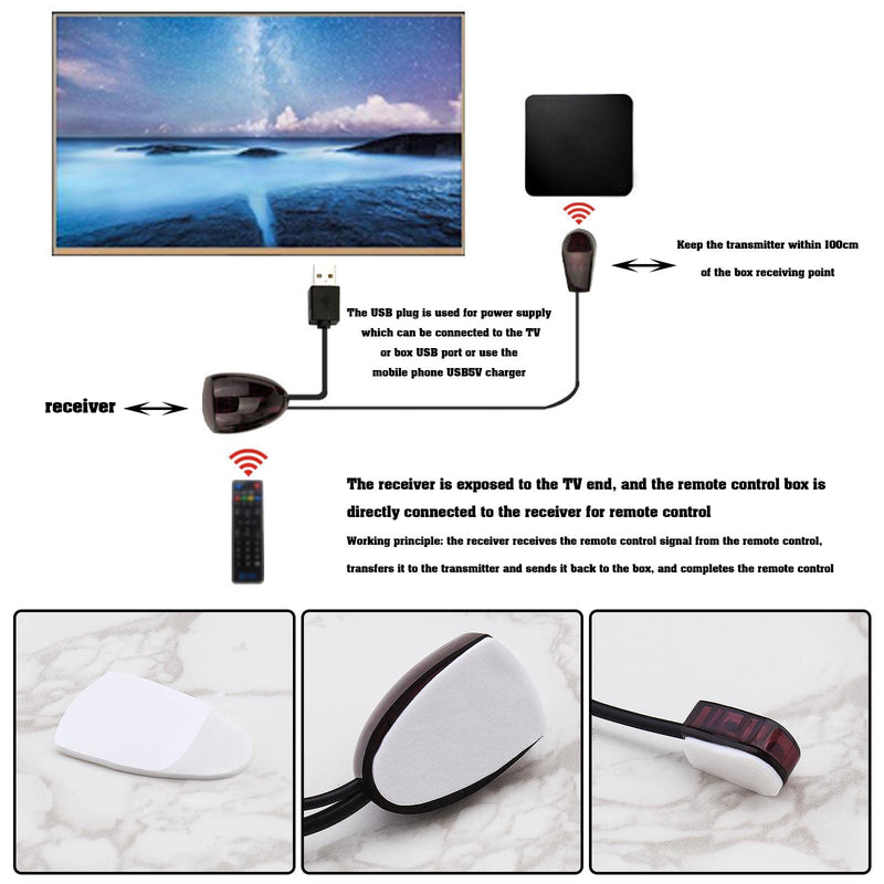2PCS IR Infrared Remote Control Extender Repeater Cable IR Signal Receiver & IR Emitter Blaster Extension Cable 20-60KHZ for Set-Top Box
