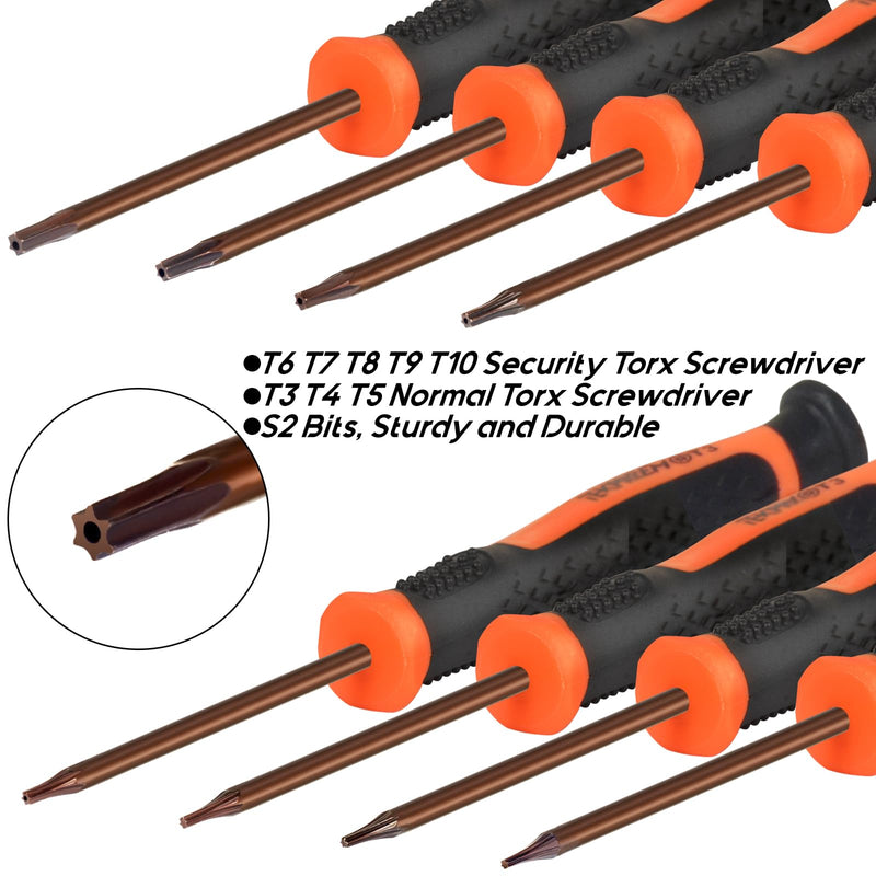 TEKPREM 8 in 1 Small Torx Screwdriver Set with T3 T4 T5 T6 T7 T8 T9 T10 Torx Security Bits,Complete Star Repair Kit for Apple,Macbook,Mac mini,Xbox one, Xbox360,PS3,PS4,PS5,Computer and Pocket Knives S2