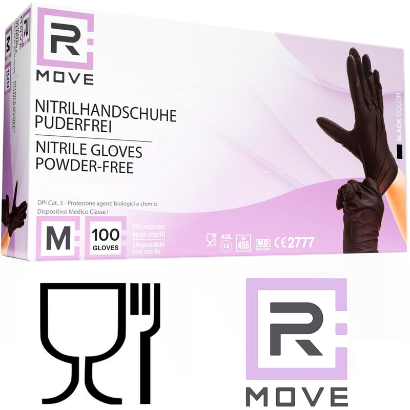 100 disposable gloves black M nitrile gloves powder-free, latex-free, disposable gloves, disposable gloves, nitrile gloves, black cooking gloves, medical examination gloves (M, black)