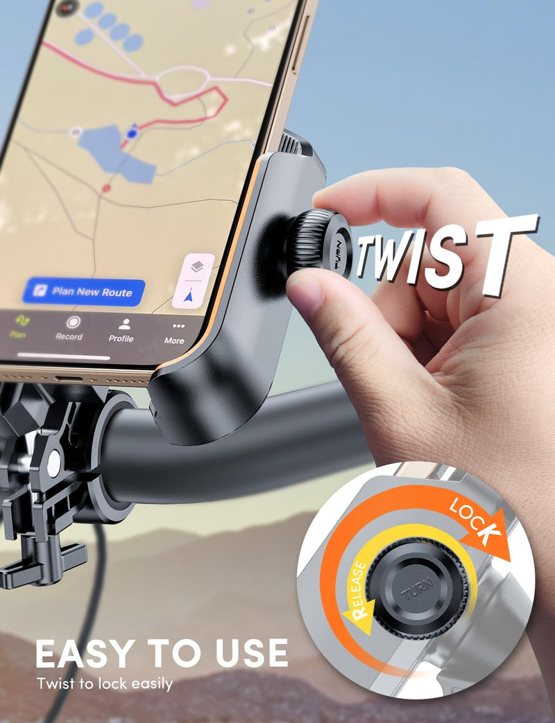 Phone Holder for Bike Handlebar, Motorcycle Mounts for Smartphone [Camera Friendly] Electric Bicycle Scooter Phone Clip Rotatable ebike Stand Clamp Compatible with iPhone Samsung Galaxy