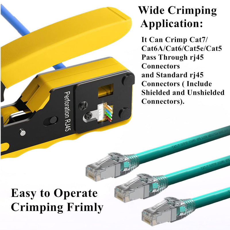 Gaobige rj45 Crimp Tool Kit, Pass Through Cat7 Cat6A Cat6 Cat5e Cat5 rj45 Crimping Tool with 10PCS Cat7 Shielded Connectors 10PCS Covers 20PCS Cat6 Pass Through Connectors 20PCS Covers Network Tester HT-7018