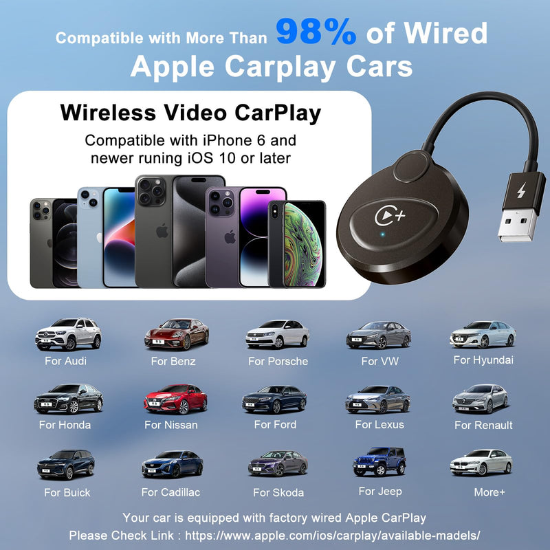 Wireless Carplay Adapter Built in YouTube Netflix,Carplay Wireless for Wired CarPlay to Wireless Support YouTube Netflix Tiktok Video Play,Easy Plug and Play_Black Black
