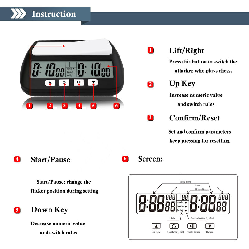Digital Chess Clock Timer,QINFIEY Chess Timer for Board Games,Professional with Bonus Delay Count Down Up Function,Batteries Included