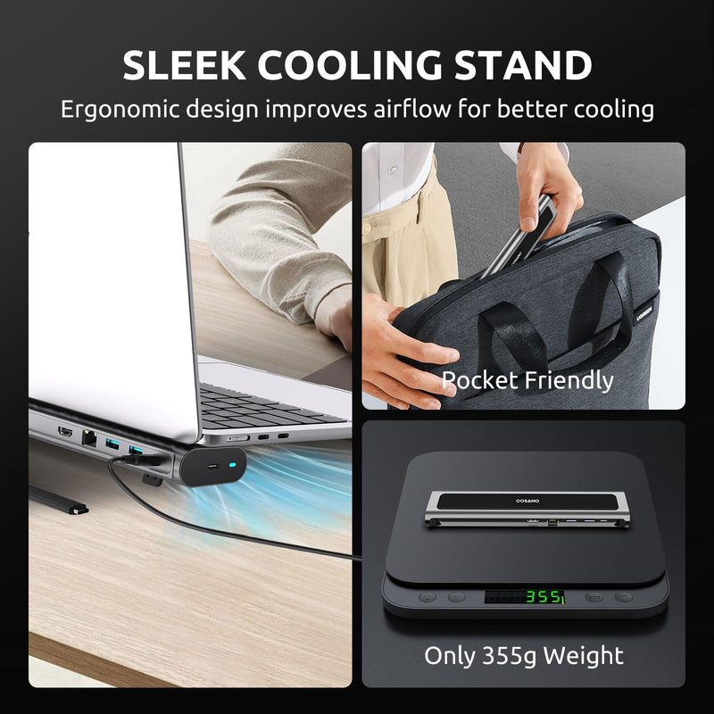 COSANO 100W MacBook Pro Docking Station - Aluminum Mac mini Stand & USB-C Hub with 4K HDMI - Universal Dock for Apple Devices with 100W Built-in Power + Double-Ended USB-C Cable + AC Power Cable