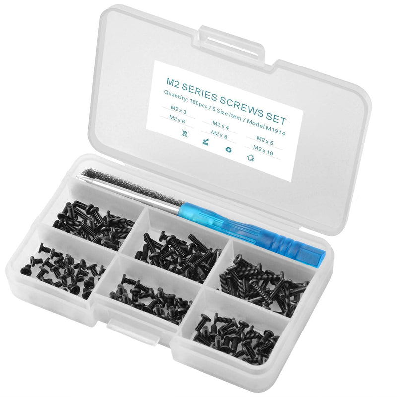 180Pcs M2 Laptop Repair Screw Kit,6 Sizes（M2x3/4/5/6/8/10mm，for SSD HDD DVD Drive Replacement， Most Laptop Models & Internal Hardware Fix，with Screwdriver & Plastic Box