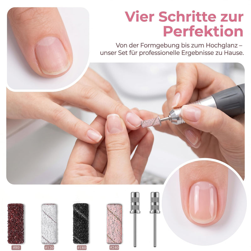 Sanding Caps Nail Cutter, Pack of 100 Sanding Sleeves Nail Cutter Attachments, Grit 80/120/180/240 Mini Sanding Sleeves with 2 Pieces 3 mm Drill Mini Grit Sanding Belts for Manicure Pedicure