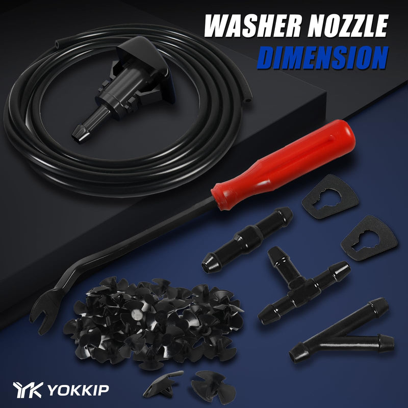 Windshield Washer Nozzles Kit Replacement for 11-17 Ram 1500, Dodge, Jeep, Chrysler, Windshield Washer Nozzle Hose Kit with Fluid Hose/Connector and 30PCS Hood Insulation Retainers Black