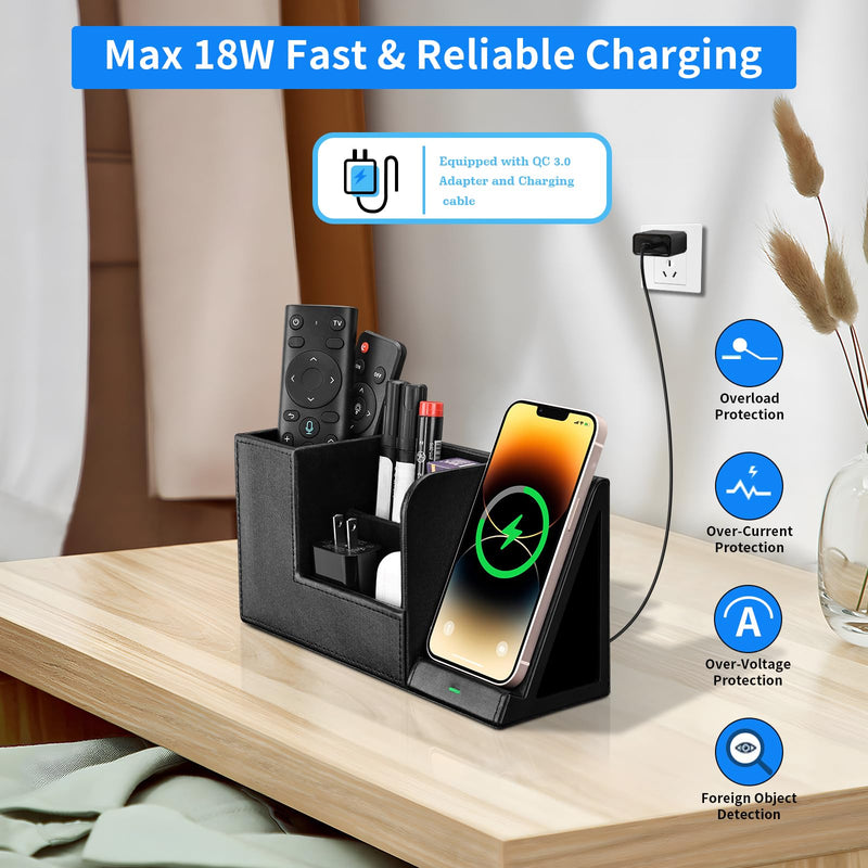 Wireless Charger with Desk Organizer, Fast Charging Station for iPhone 15 14 13 12 11 Pro Max/Samsung Galaxy S23/S22/S21/S20/Z Flip/Fold 5, Desk Phone Charger Stand Office Desktop Organizer Leather Black 1