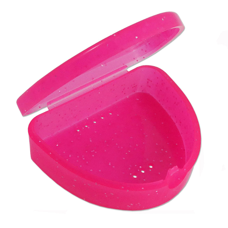 2 x Slim Orthodontic Case - Box for Braces, Whitening Splints, Dentures & More (Glitter Pink & Glitter Purple)