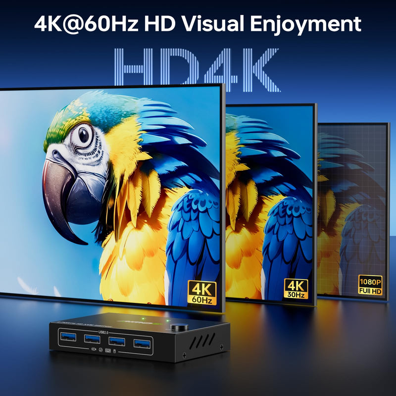 MLEEDA HDMI KVM Switch 1 Monitors 2 Computers 4K@60Hz,USB KVM Switches for 2 Desktops or Laptops Sharing Single Monitor and Keyboard Mouse Printer,Plug and Play,2 USB Cables Included