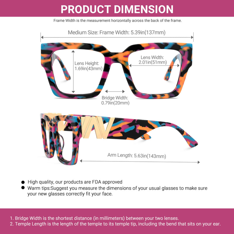 VOOGLAM Square Blue Light Glasses for Women Anti Eyestrain Dry Eyes Computer Phone TV Eyewear Felician Gremulticoloren Clear