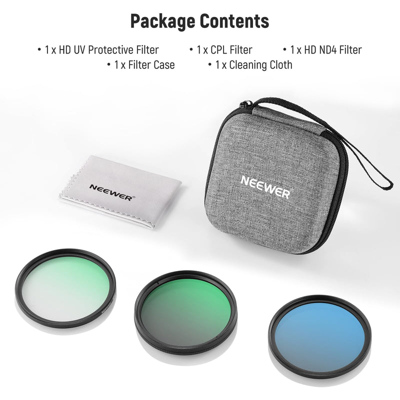NEEWER 77mm UV/CPL/ND Lens Filter Kit with Hard Shell Storage Case, Multicoated Optical Glass & Aluminum Alloy Frame, UV + Circular Polarizer (CPL) + Neutral Density (ND4) Filter for 77mm Camera Lens