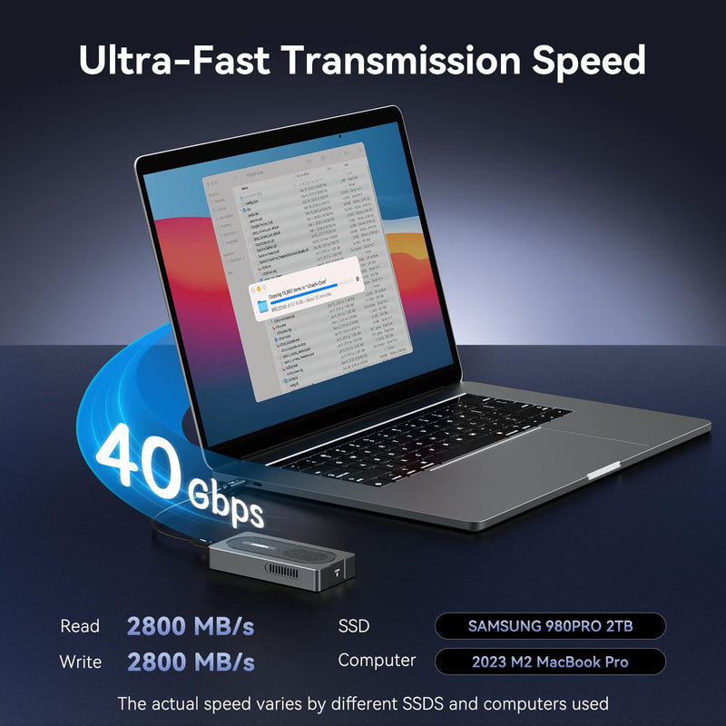 AGEEN 40Gbps M.2 NVMe SSD Enclosure for Thunderbolt 4 USB4 - External NVMe Enclosure with Cooling Fan, Dual Chip JHL7440, Tool-Free Installation