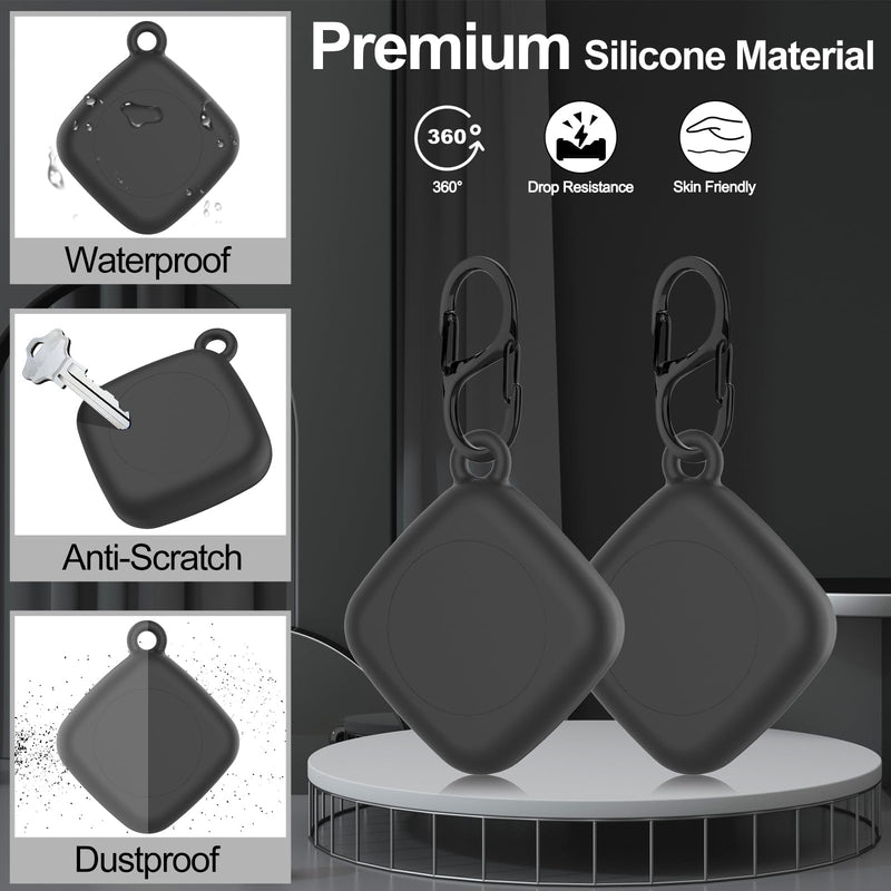 [2 Pack] for Tile Mate Case 2022 with Waterproof Cover, Soft Silicone Case for Tile Tracker, Full Body Protective Cover for Tile Mate Holder, Hidden Tile Key Finder with Carabiner (Black+Black) Black+Black