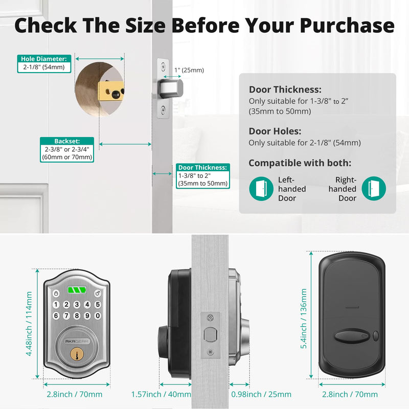 AkaGear Keyless Entry Door Lock with Keypad - Smart Deadbolt for Front Door with 2 Keys - Auto Lock - Easy Installation - DS10 Mini (Satin Nickel) Satin Nickel