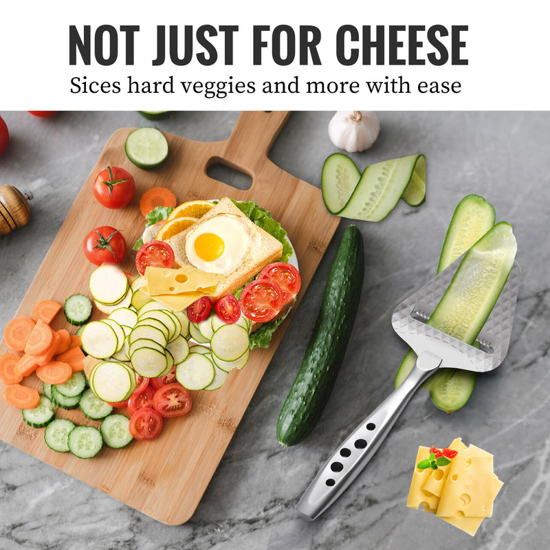 Premium Cheese Slicer for All Types of Cheese – Multi-Functional Stainless Steel Handheld Cheese Cutter – Quilted Pattern to Reduce Resistance, Non-Stick, Ergonomic Grip & Dishwasher Safe