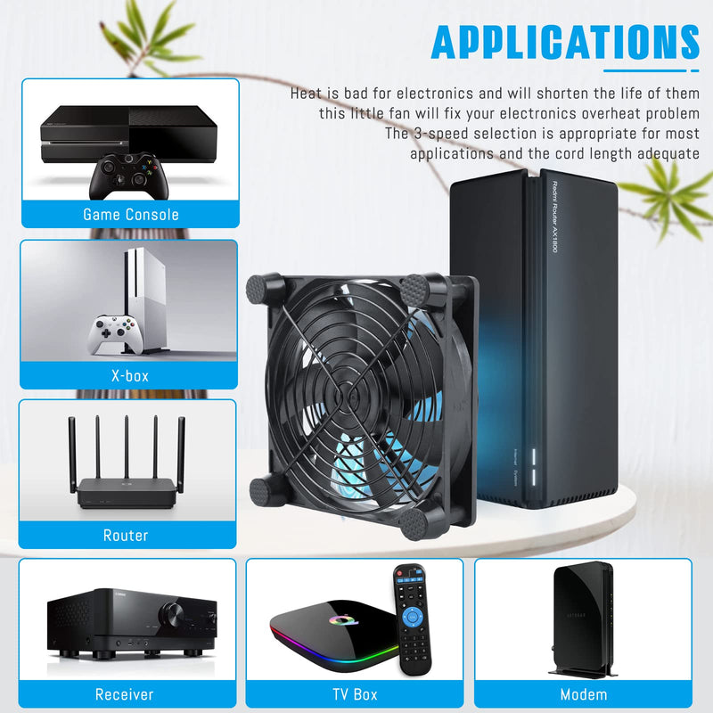 Quiet 120mm USB Computer Fan Dual Ball Bearing with Speed Controller 5v Powered Fan for Router Modem Xbox DVR PlayStation Receiver Cooling Both side with metal grill