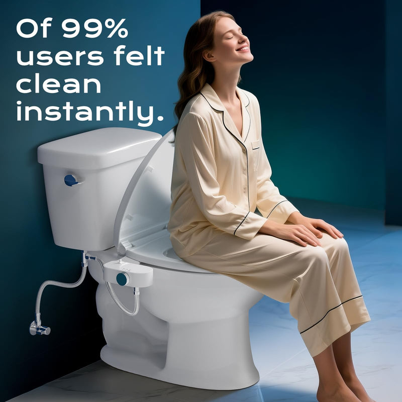 Bidet Toilet Seat Attachment with Rear and Feminine Wash, Bidet Attachment for Toilet with Self-Cleaning and Adjustable Bidet Sprayer & 21°Angle Control (Chrome) Chrome