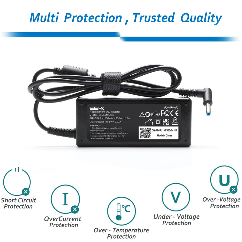 65W Laptop Charger for HP EliteBook Charger 840 850 845 830 820 G9 G8 G7 G6 G5 G4 G3 / ProBook 450 430 440 446 455 470 640 650 745 735 725 755 Power Cord