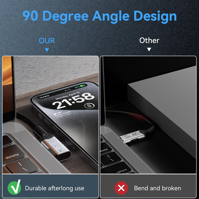 long right angle usb4 extension 6.6FT/2M for Thunderbolt 4 Extension Cable high Speed 40Gbps Data Transfer, 8k/4k@60hz video,240w Fast Charging,male to female usbc high speed 90 degree extension cable 6.6 ft