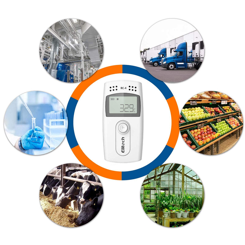 Elitech RC-4 Temperature Data Logger Recorder with External Temperature Sensor, LCD Displays Temperature Data Logger 16000 Data Capacity RC-4 (White)