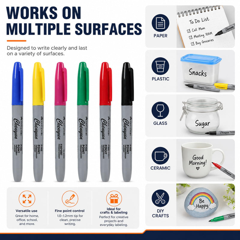 6-Piece Tattoo Felt Pen Set, Surgical Skin Marker with Fine Tip, Water-based Non-Toxic Ink, Precise Positioning for Tattoo Preliminaries, Makeup Designs and Contours