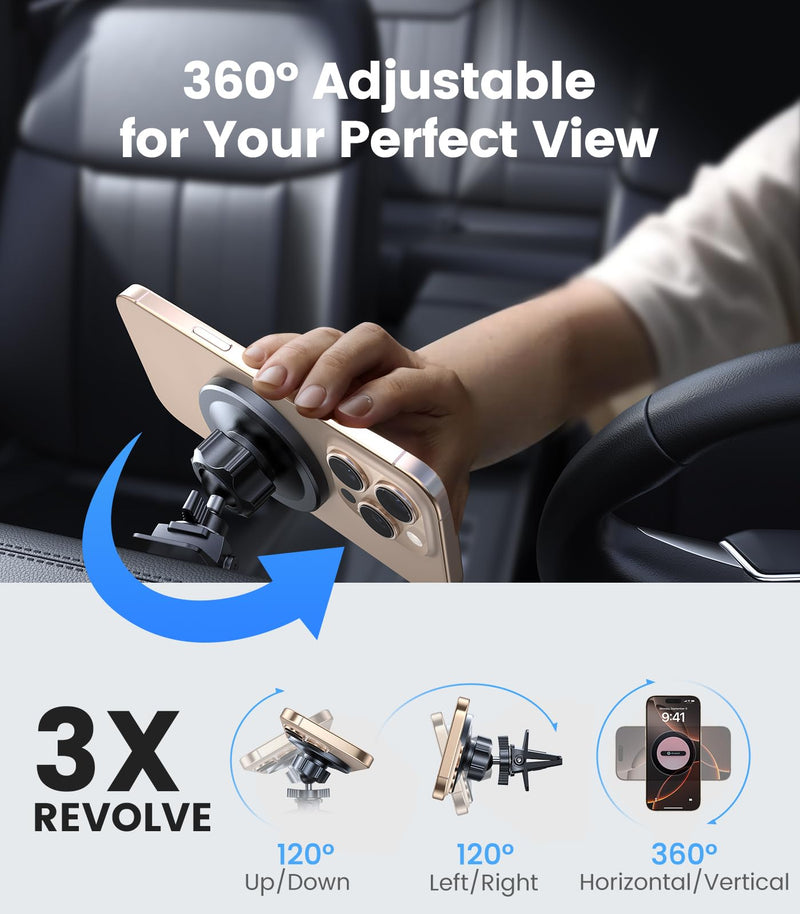 VICSEED for MagSafe Car Mount Vent Pink [2025 Strongest Magnetic Hold & Clip] 360° Adjustable Study Magnet Phone Holder for iPhone 17/16/15/14/13/12 Pro Max, Easy One-Hand Operation