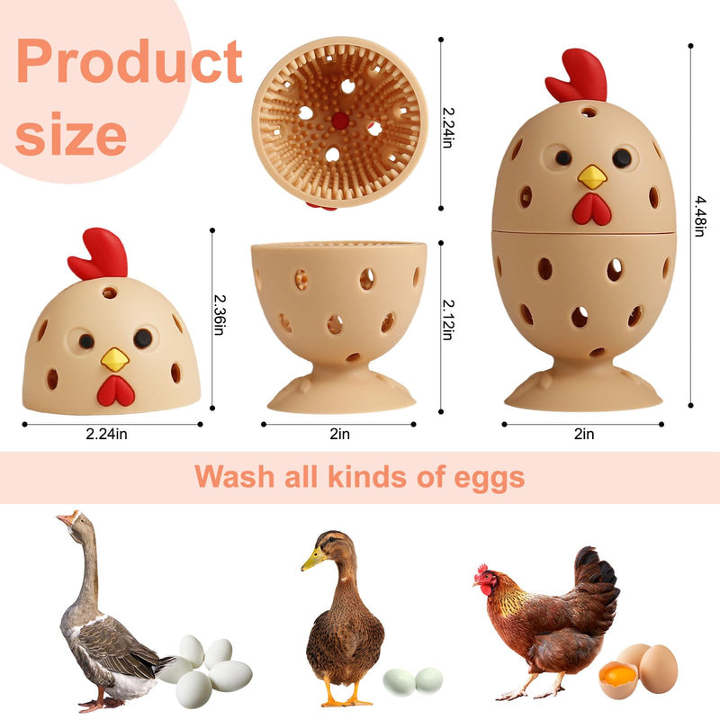 4PCS Silicone Egg Cleaner Brush Set, Egg Wash Brush Scrubber for Fresh Eggs Fruits Vegetables, Reusable Non-Scratch Multifunctional Rotating Egg Washer Tool (Brown) Brown