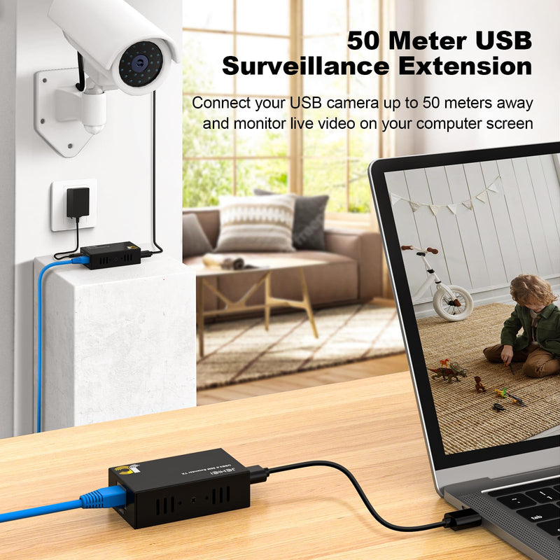 USB Extender Over Cat6/7 Up to165ft/50M, JCHICI 4 USB 2.0 Ports, Plug and Play, No Driver, POC, Keyboard and Mouse Over Ethernet