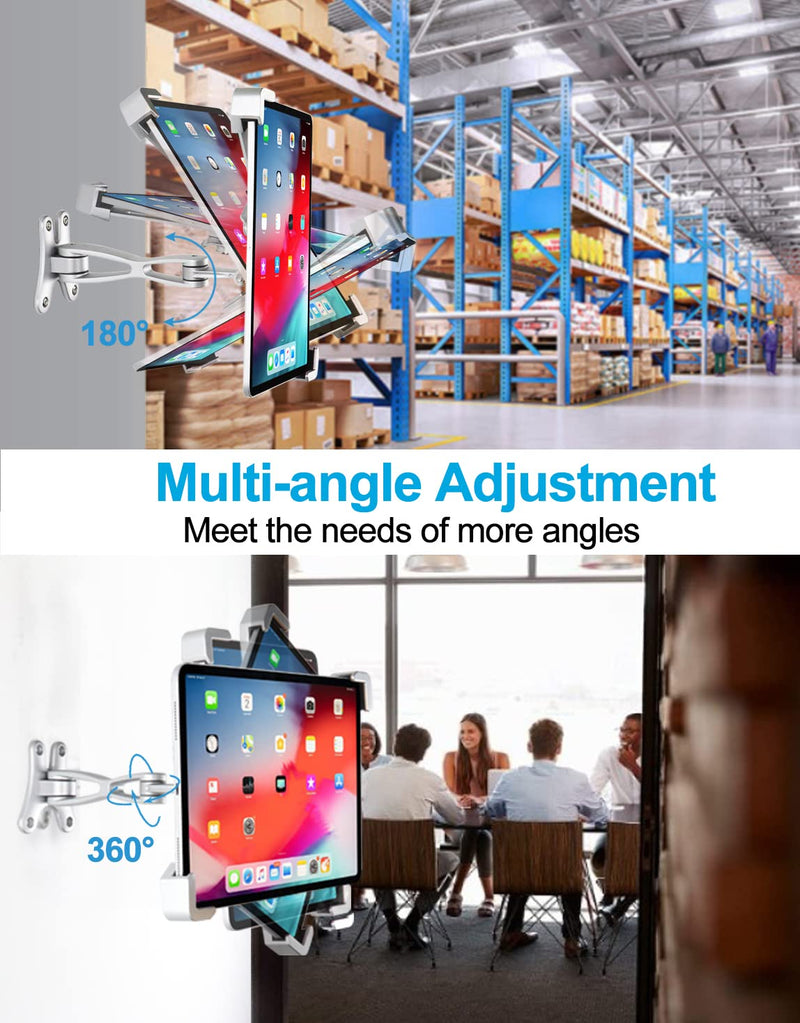 woleyi Anti-Theft Tablet Wall Mount Holder for 7-11" Tablets, Heavy Duty 360° Swivel Tablet Holder Stand with Security Lock and Key, Compatible with iPad Pro 9.7/10.5/11, Air, Mini, Galaxy Tabs
