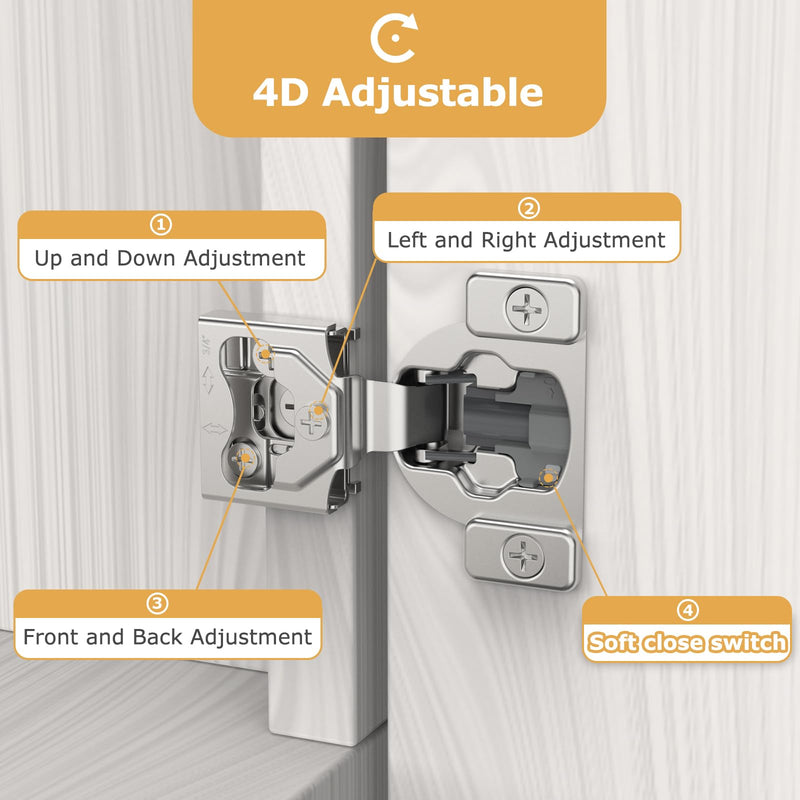 Furniware 10 Pieces 3/4" Overlay Concealed Face Frame Hinges, 105° Open Angle 4 Level Soft Close Screw On Compact Cabinet Hinge,for Face Frame Door, Soft Close On/Off Switch, Self Closing 3/4 Inch