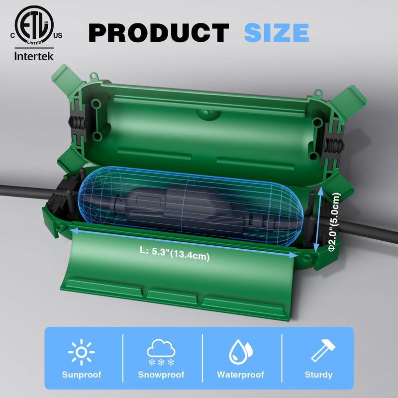 Flemoon [6 Pack] Outdoor Extension Cord Safety Cover with Waterproof Seal, Weatherproof Electrical Connection Box to Protect Outdoor Outlet, Plug, Socket, Christmas Holiday Decoration Light, Green Small Box: 5.3" L x 2" W x 2" H 6