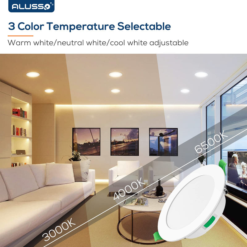 ALUSSO LED recessed spotlight ultra flat 7W 230V, LED ceiling spots dimmable IP65 bathroom, 580LM LED spots, warm white 3000K neutral white 4000K cool white 6500K LED recessed spots for kitchen living room, set of 6