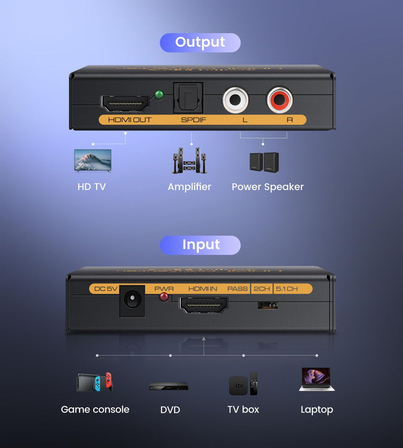 avedio links 4K 60Hz HDMI Audio Extractor Converter with CEC, SPDIF + L/R Stereo 3.5mm Out, HDMI2.0 HDCP2.2 Dolby Digital/DTS/Dolby Vision HDR for Fire Stick, Blu-Ray Player 4K 60Hz Black