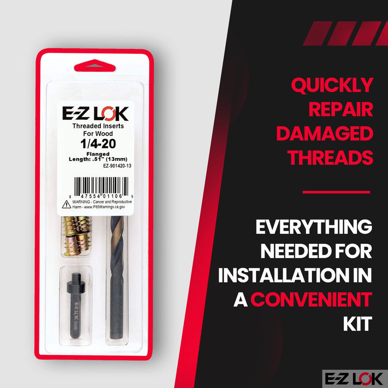 E-Z LOK E-Z Hex Thread Repair Kit for Soft Wood Flanged Threaded Inserts 1/4-20 x 13mm, Drill, Installation Tool